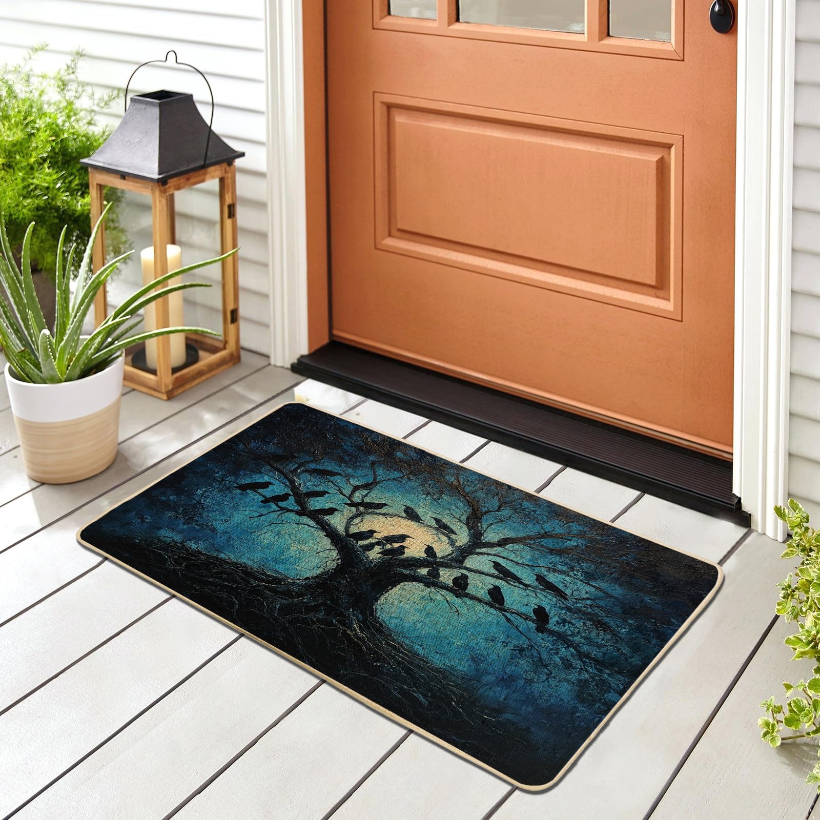 Paillasson extérieur corbeau noir et arbre effrayant - Petit tapis d'entrée intérieur