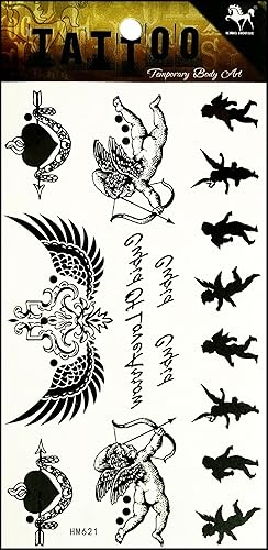 Miniatura 1 de Umama Tatuajes 1 hoja de alas de ángel tatuajes temporales para hombres mujeres Cupido ángel dibujos animados dibujo adhesivo transferencia arte