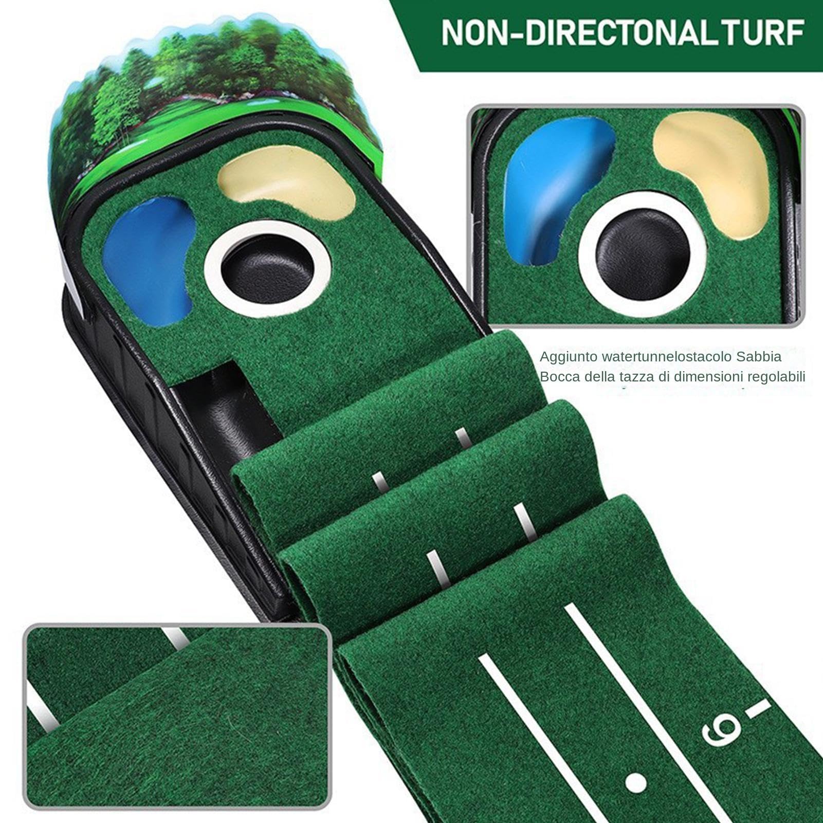Putting Green per interni Tappetino da golf per interni Lussuoso tappetino in velluto Legno massiccio da golf Ritorno automatico della pallina Golf per interni/esterni Pratica del putting domestico Ta