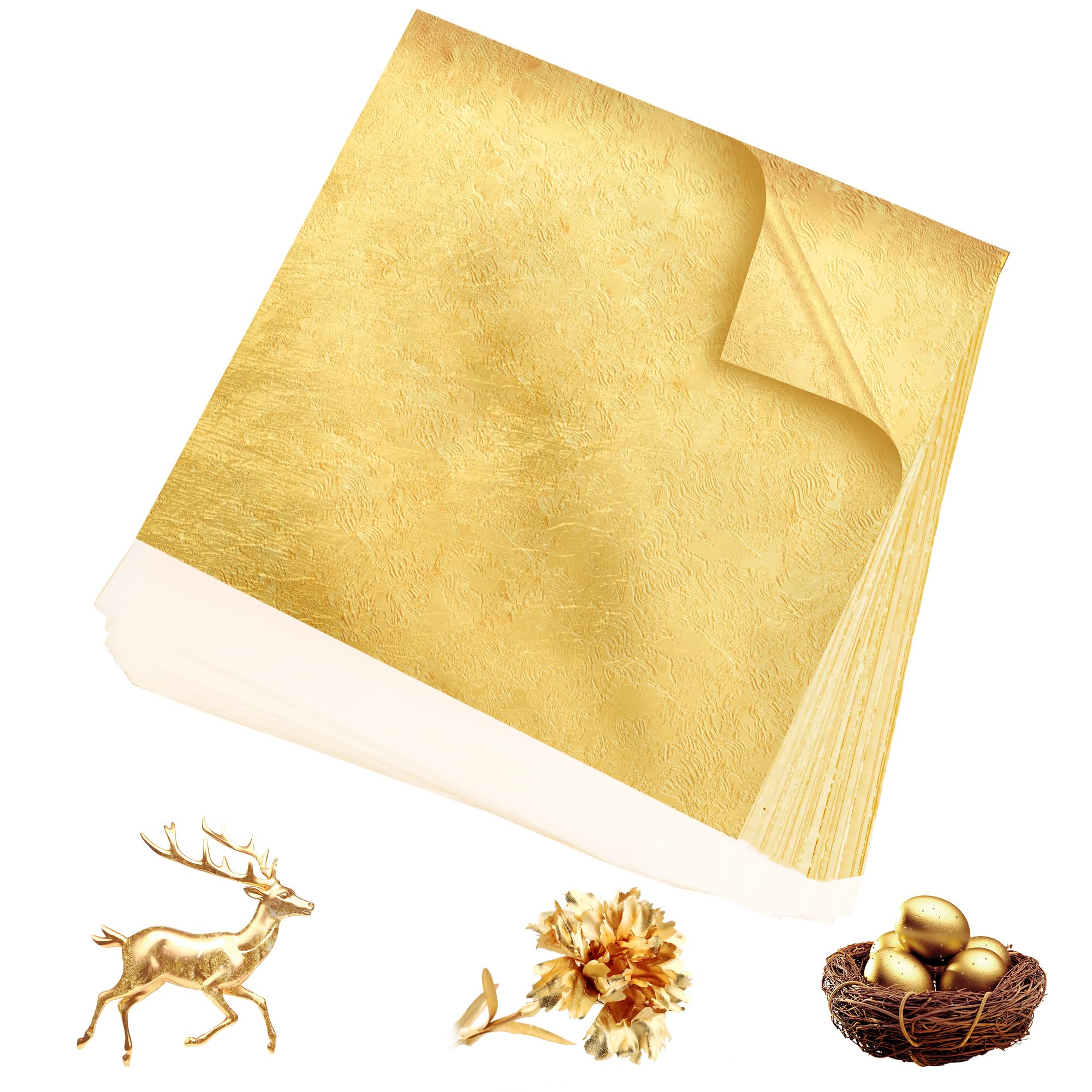 300Pcs Gold Leaf 5.1"x5.1" Gold Leaf Sheets for Art & Crafts Glitter No Edible Imitation Gold Flakes Foil Paper Sheets for Furniture Transfers Nail