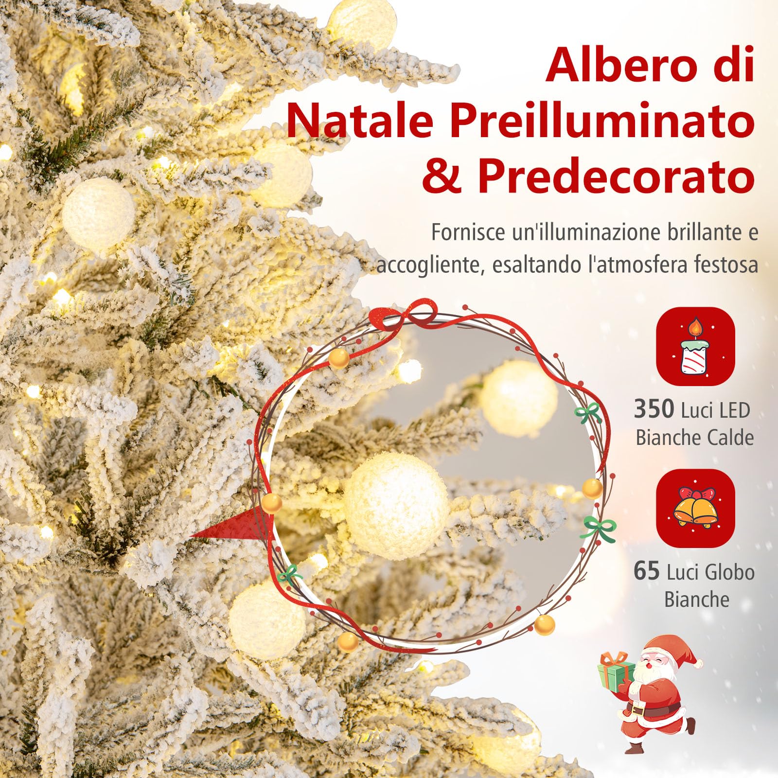 RELAX4LIFE Árbol de Navidad Nevado con 250/350 Luces LED Blancas Cálidas, 3 Modos de Iluminación, 637/905 Ramas, Control Remoto, Árbol de Navidad Plegable para Hogar, Oficina, Fiesta (210 cm)