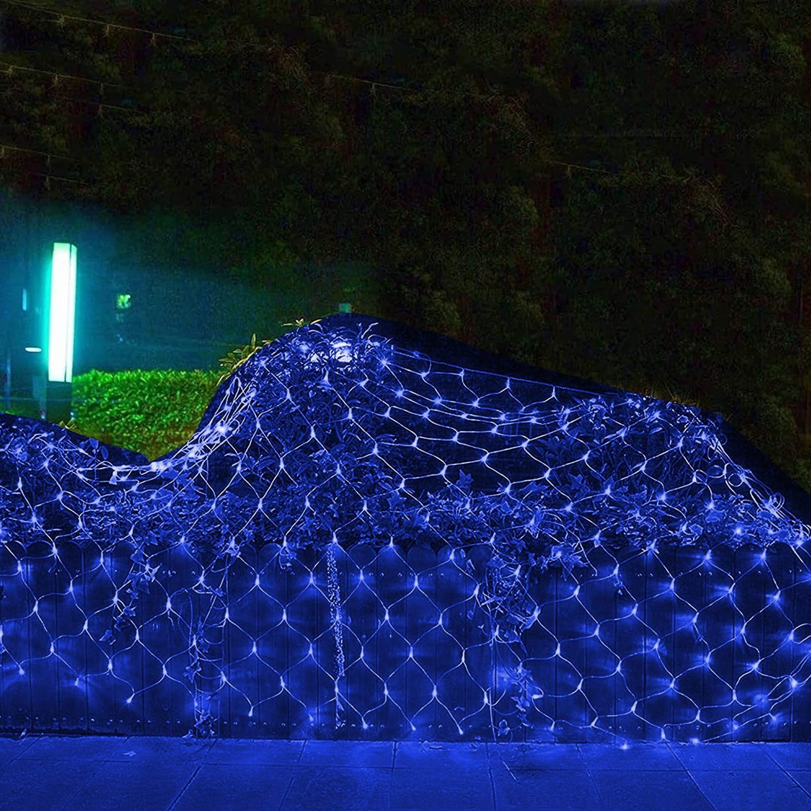 Halloween Lichternetz für Außen, LED Net Lights mit 8 Beleuchtung Modi, Anschließbarer Sicherer Adapter für Gärten, Büsche, Feste, Weihnachten Dekorative(10m x 8m 2600led, Blue)