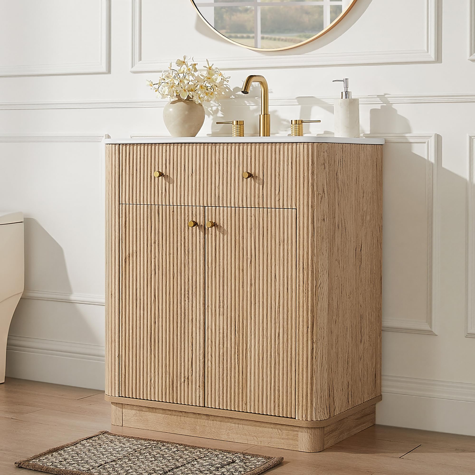 T4TREAM 30 inch fluted bathroom vanity in natural oak
