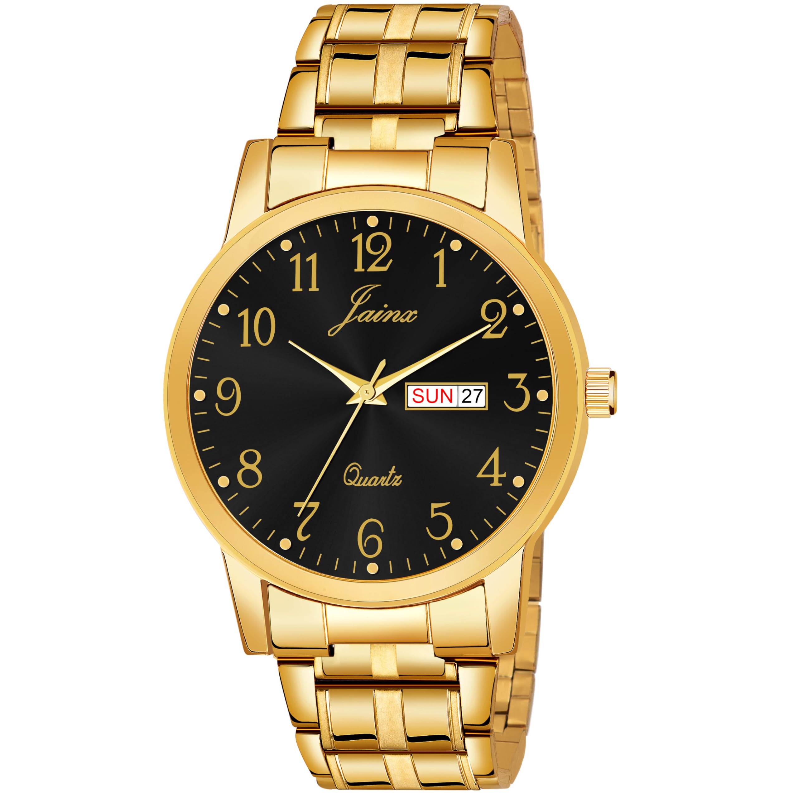 jainx Premium Black Dial Day and Date Feature Analog Golden Chain Wrist Watch for Men - JM1178 (B0CMX7H3M3) Amazon Price History, Amazon Price Tracker