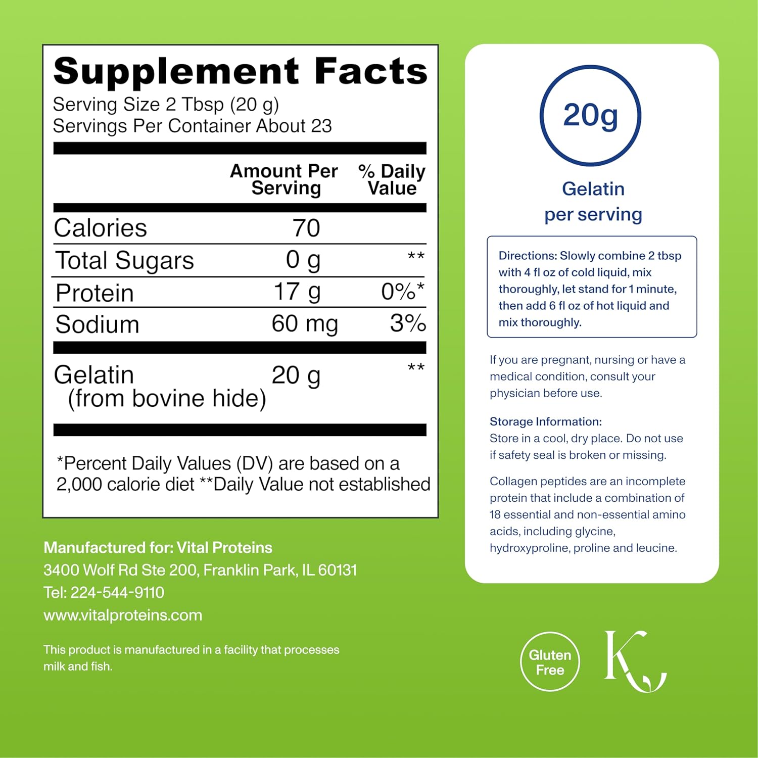 Vital Proteins Beef Gelatin Powder - Grass-Fed 16.4 oz