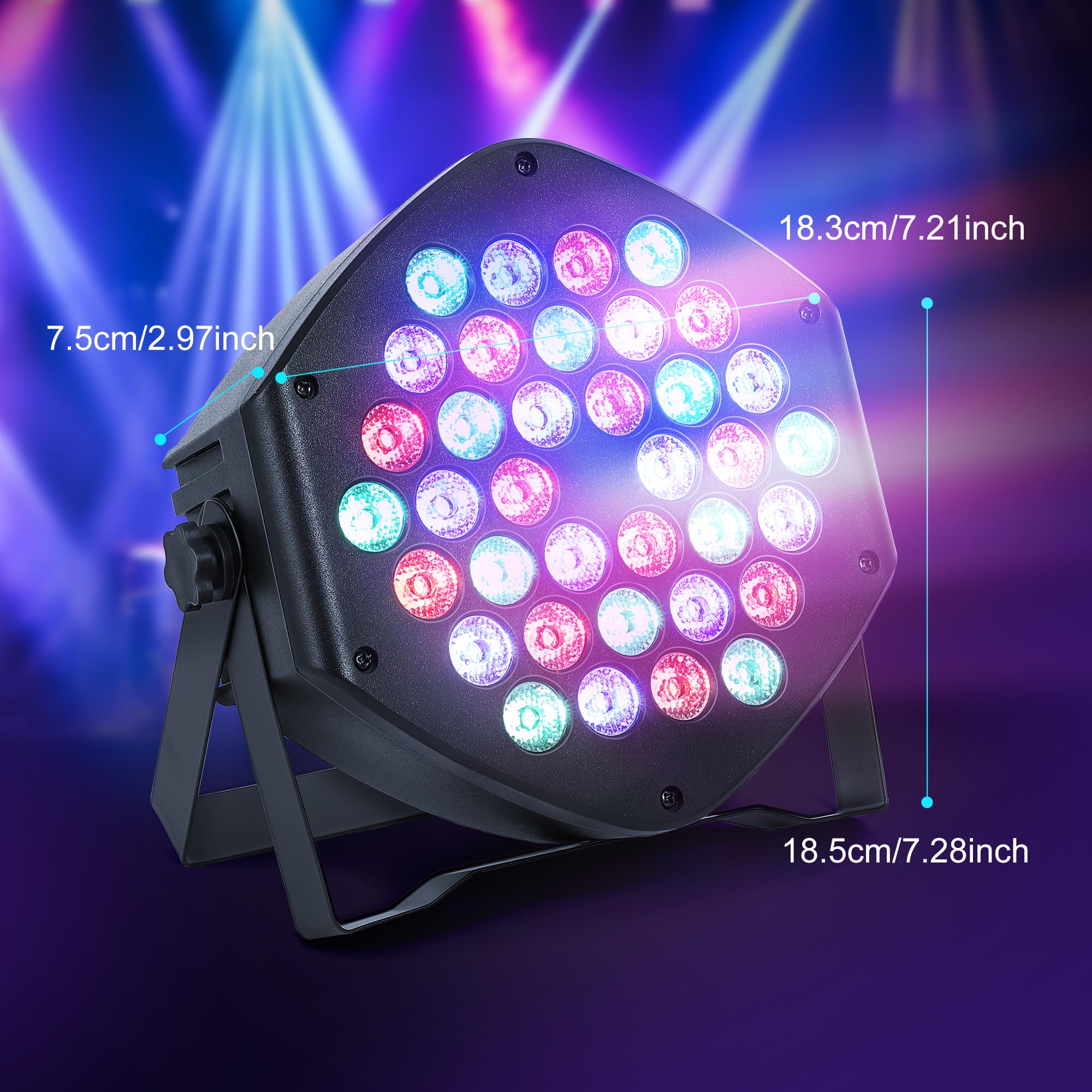 Rechargeable Par Lights 36 RGB Stage Lights, Wireless Dj Uplights Battery Powered Uplighting Sound Activated DMX Control for Wedding Dj Disco Show(2 Pack)