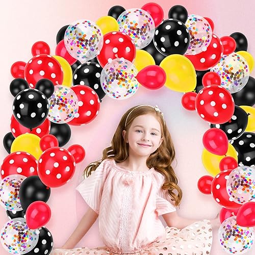 Miniatura 3 de 95 globos de ratón, globos de confeti de lunares – Decoración de fiesta de cumpleaños con temática de ratón (juego rojo, amarillo y negro)
