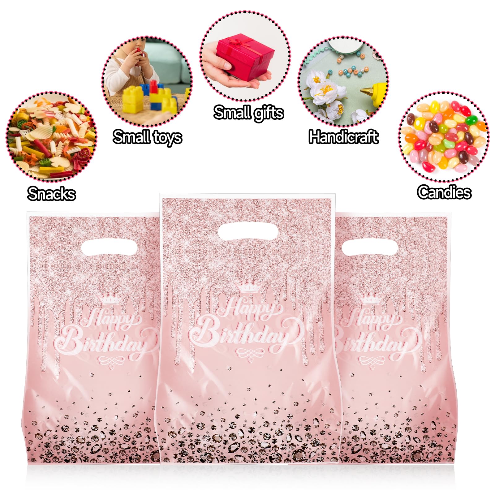 Jeffdad 30 Stück Geburtstagstüten Kinder, Tüten Kindergeburtstag Geschenktüten Kindergeburtstag Plastiktüten für Geburtstagsfeiern Kindergeburtstag Gastgeschenke Mädchen Partytüten(Rosa)