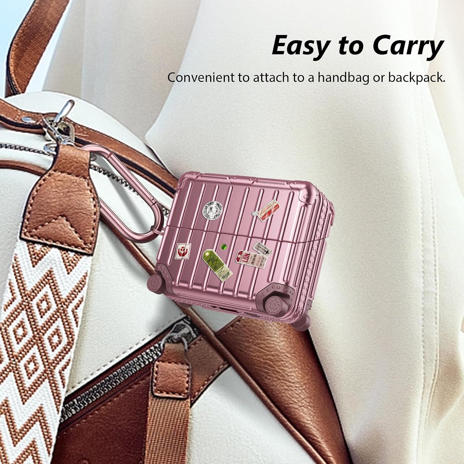KOREDA Compatible with Samsung Galaxy Buds 3 Pro Case & Galaxy Buds 3 FE & Galaxy Buds 3 Case Cover, Cute Funny Suitcase Design Protective Hard Case with Cleaner Kit & Keychain (Rose Gold)