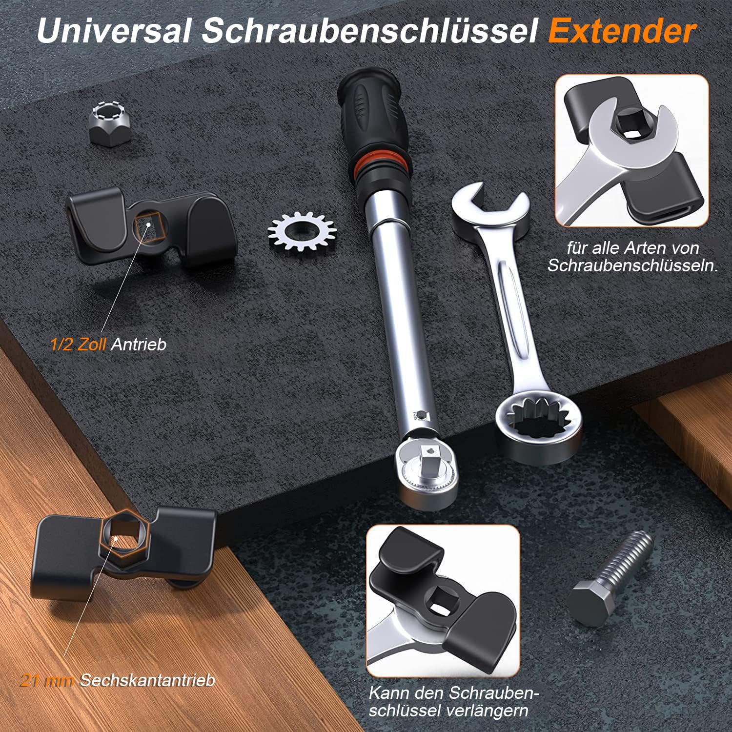Wrench Extender Adapter, Universal Wrench Extender Compatible with 1/2 Inch 21mm Hex Driver, Carbon Steel, 8 x 6.4 x 3.4 mm, Home Improvement Tools — view 6