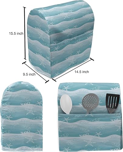 Miniatura 4 de Ambesonne Funda náutica para batidora, diseño de estrellas de mar y peces en ondas de efecto degradado, funda organizadora de electrodomésticos de