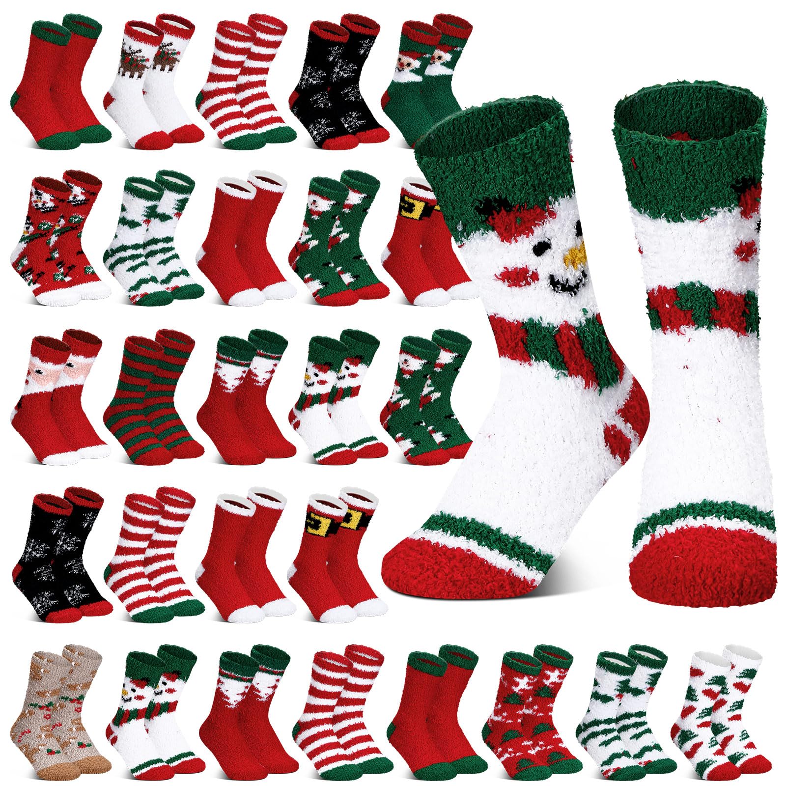 Hoolerry 30 Pairs Christmas Fuzzy Socks in Bulk for Women Adult Men Gifts Fluffy Holiday Winter Socks Unisex Warm Crew Gifts