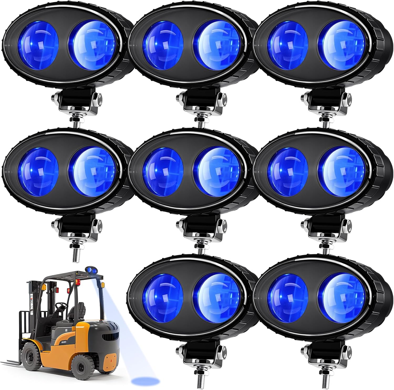 Retisee 8 Pack LED Forklift Lights Blue Spot Safety Warning Light Aluminum Alloy Shell Heavy Duty 10W DC 12V-80V Wide Voltage Forklift Accessories for Warehouse Construction Site Pedestrian Safe