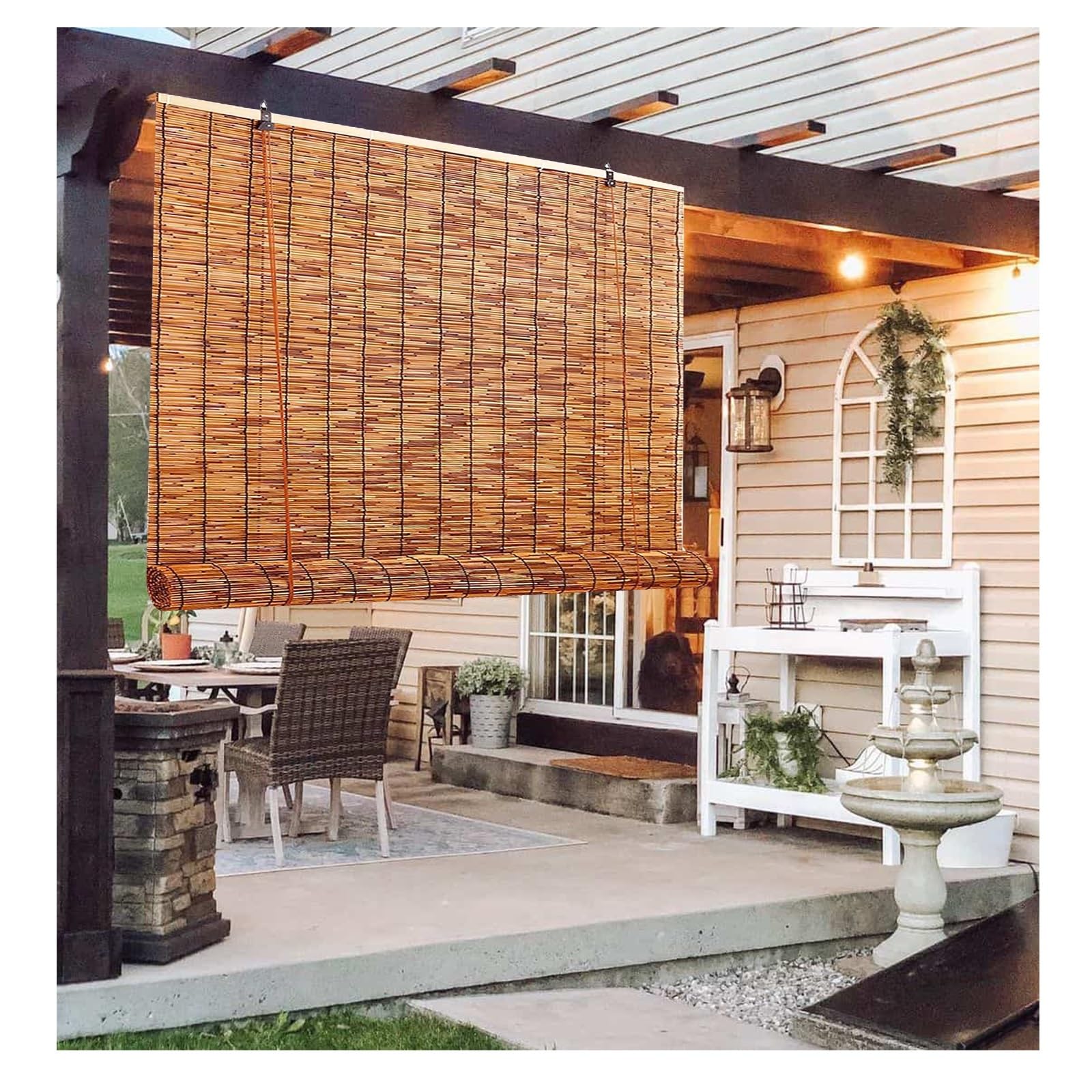 Blackout from Bamboo Shades for Windows 24" 30" 36" 48" 54" 60" 72" Cordless Light Filtering Roman Blinds, Outdoor Roll Up Blinds for Patio Porch