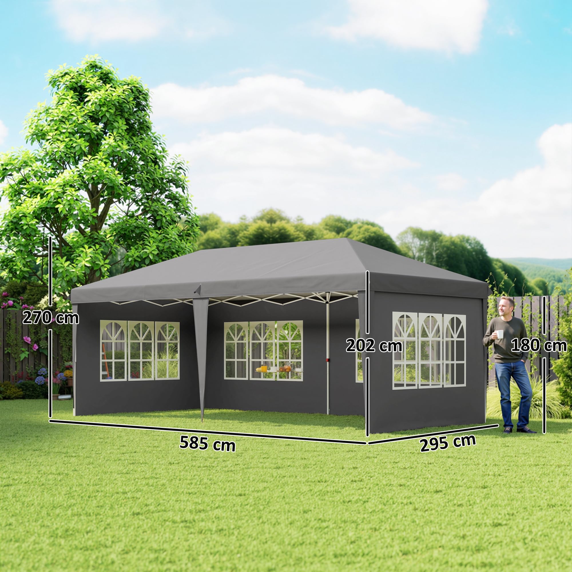 Outsunny Pawilon ok. 3 x 6 m, wodoszczelny, składany pawilon typu pop-up z 4 ścianami bocznymi, okno, namiot imprezowy z ochroną UV, pawilon ogrodowy Oxford, w zestawie torba transportowa, namiot