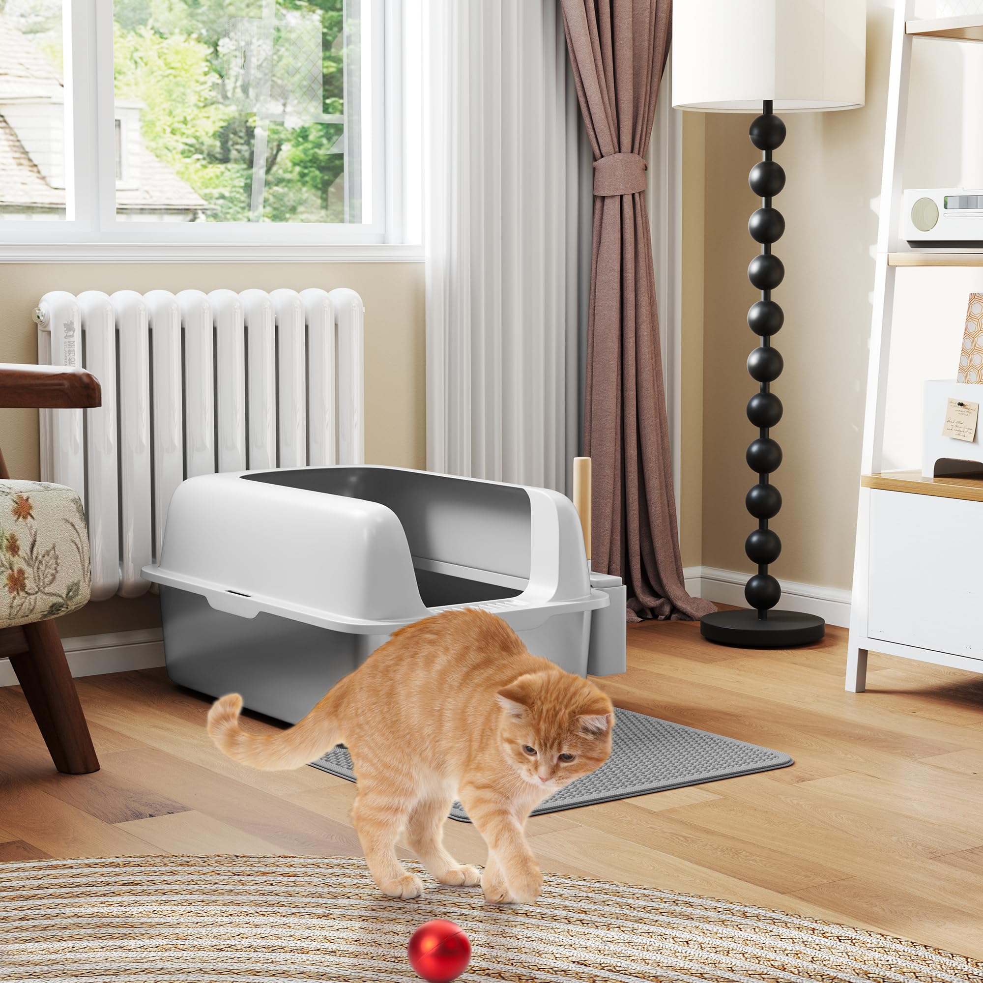 YITAHOME Edelstahl Katzenklo 30L XXL Extra Groß Katzentoilette- rutschfeste Hochwand | Anti-Streu-Fußmatte | Leicht zu Reinigende Antihaft-Oberfläche | 60x40x30cm (Grau)
