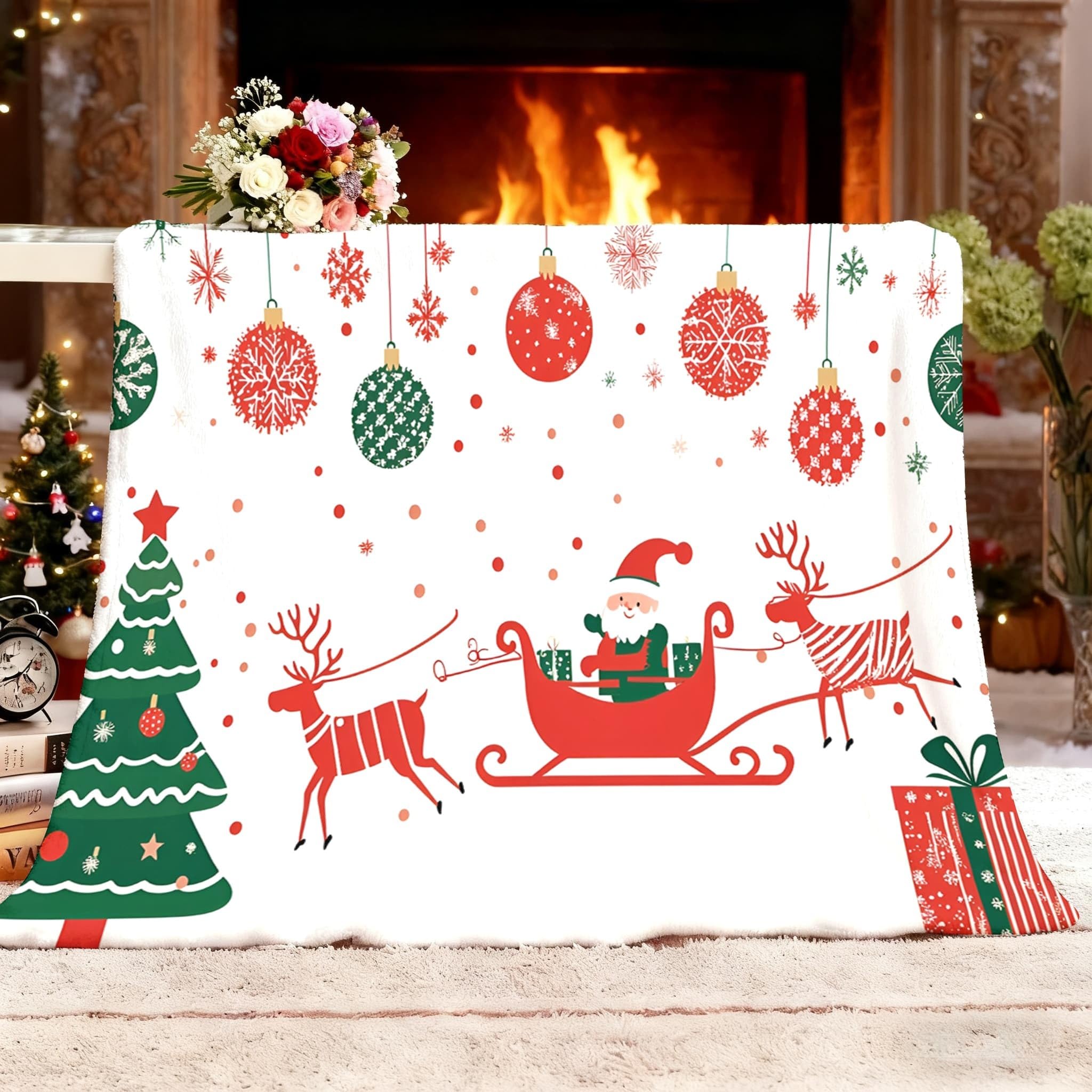 Generico Coperta Plaid Pile 180x200 cm XXL Motivi Di Babbo Natale per Letto Singolo Calda Accogliente e Spessa in Morbido Velluto Tema Natalizio Coperta Calda per Letto, Divano, Sedia e Divano