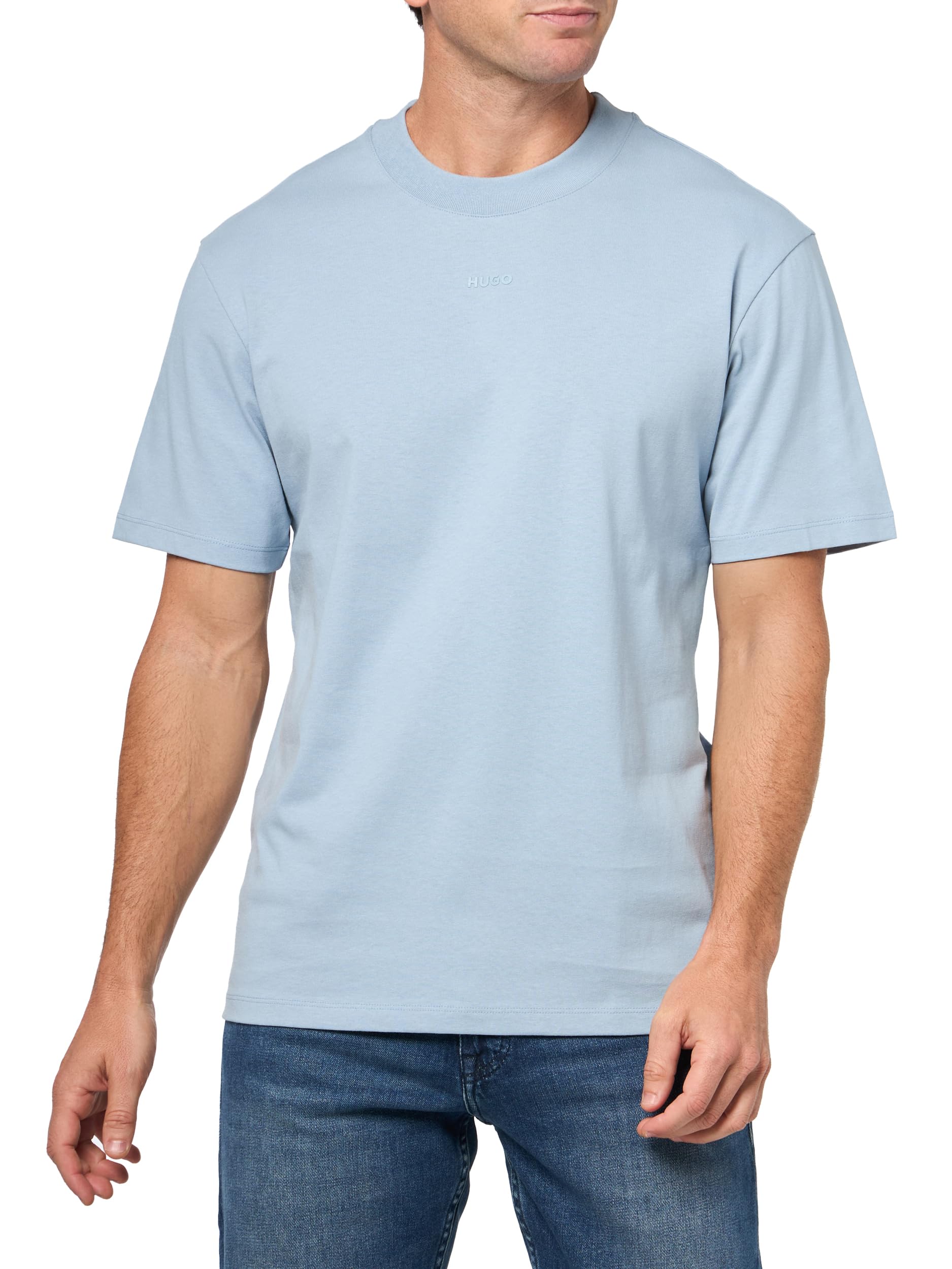 HUGO Men's Small Center Logo Jersey Short Sleeve T-Shirt, Dust Blue, XL