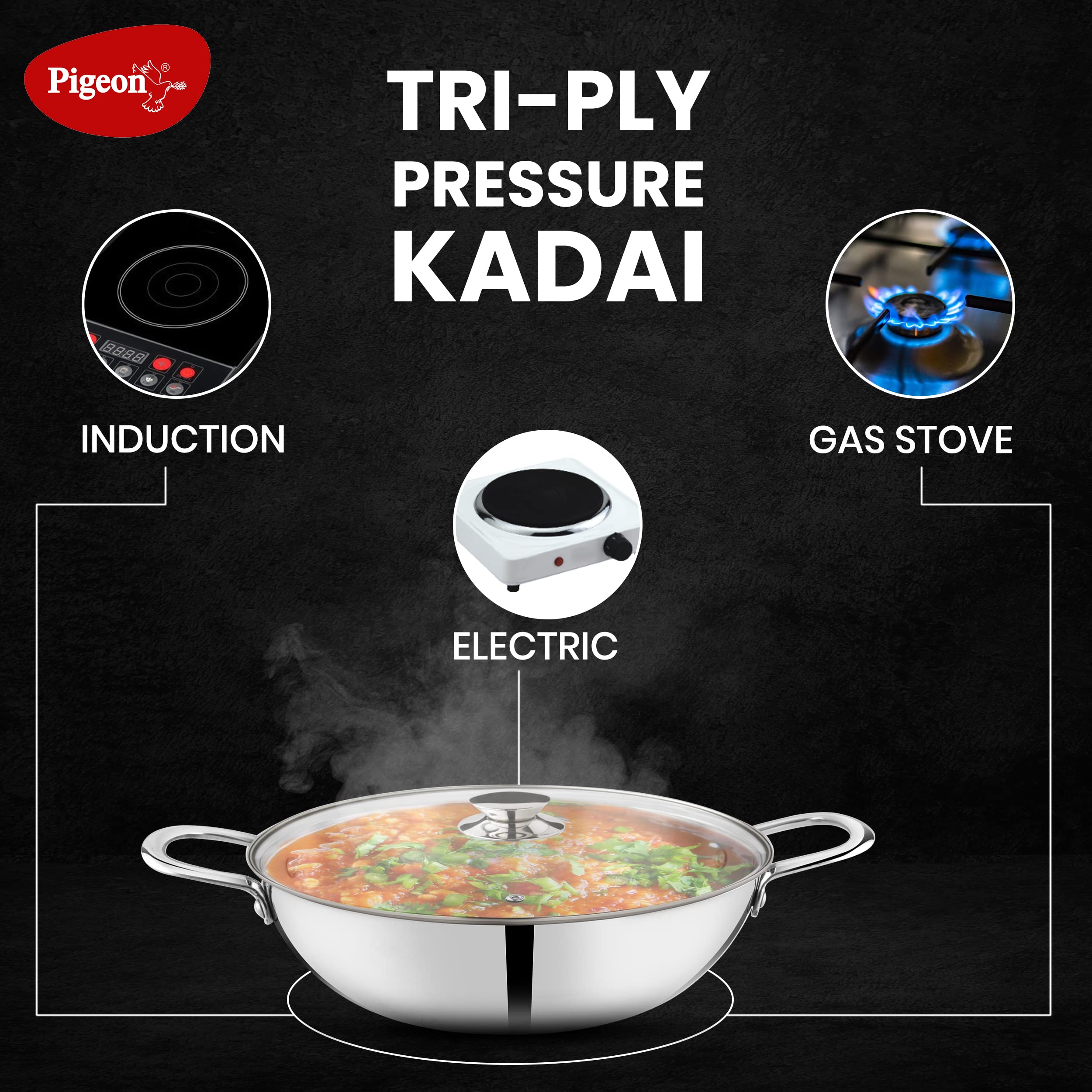 Pigeon Elite Stainless Steel Kadhai - 24cm -3 Pigeon Elite Stainless Steel Kadhai - 24cm -3
