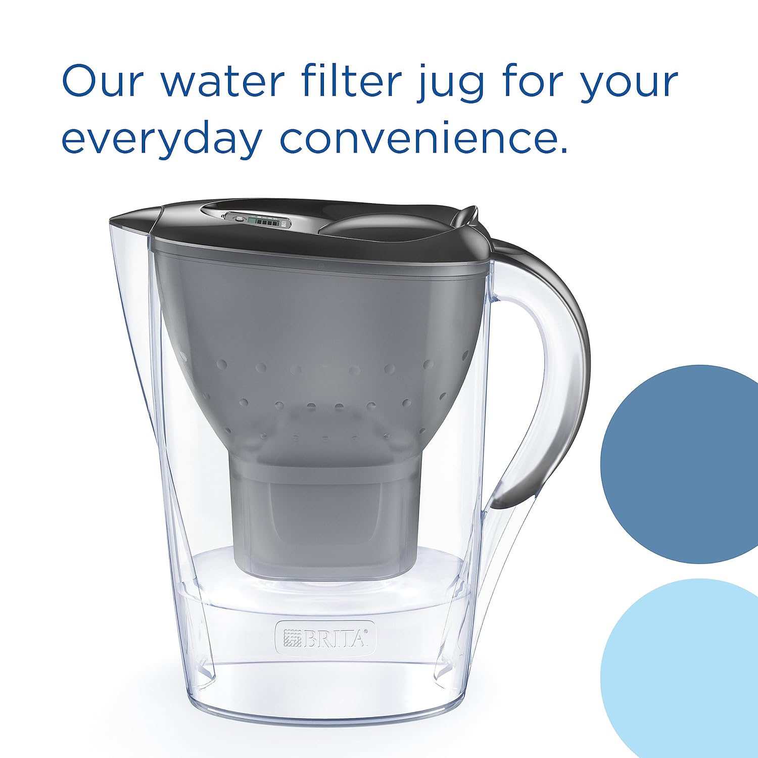 BRITA Marella Water Filter Jug Graphite (2.4L) incl. 1x MAXTRA PRO Pure Performance Cartridge - Fridge-Fitting jug with Digital LTI and Flip-Lid - Now in Sustainable Smart Box Packaging