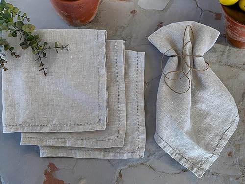 Miniatura 2 de Servilletas de lino con vainica, 20 x 20 pulgadas, servilletas de lino puro lavado a la piedra con esquinas dobladilladas, 100% lino francés,