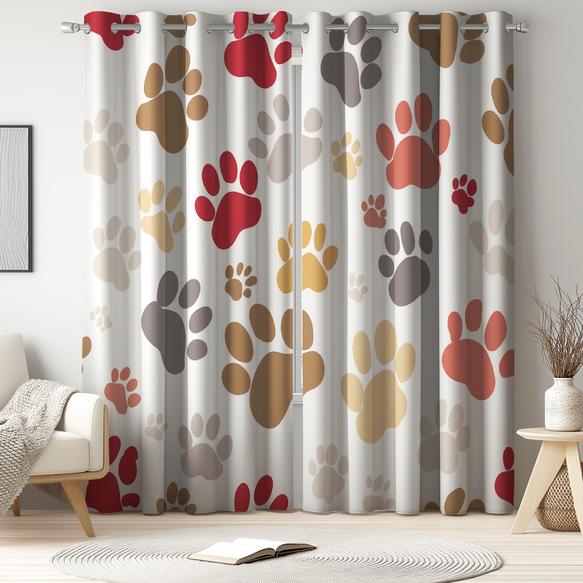 132An x 228Al CM Cortinas filtrantes de luz para Habitaciones Infantiles Simple Dibujos Animados Huellas Patrón Bolsillo para Barra Cortinas para Vivero Jardín de Infancia 2 Panel Blanco