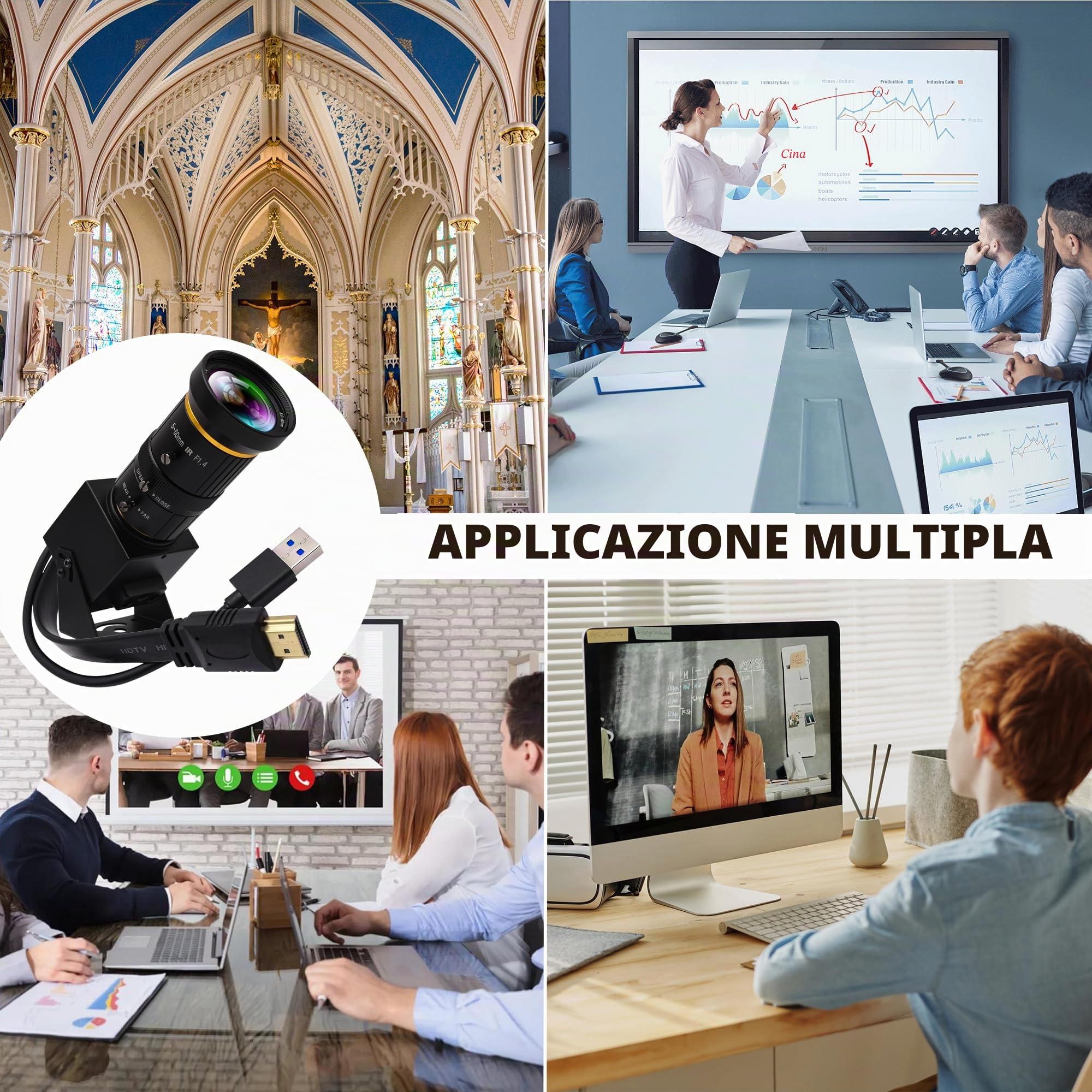 ELP Telecamera USB 4K USB3.0 HDMI Zoom manuale 5-50mm 10X Webcam 4K 60fps PC Fotocamera Computer Fotocamera Computer Fotocamera Primo piano USB Fotocamera H.264 Industriale USB Telecamera di sicurezza