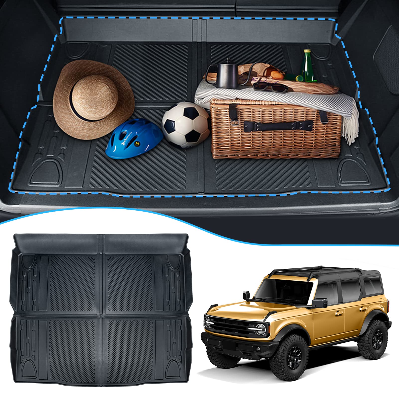 Similar)astree Cargo Liner Compatible with 2021 2022 Ford Bronco Accessories 4 Door All Weather Trunk Mat Protector Car Dog Cover Anti-Dirt Scratchproof Tray