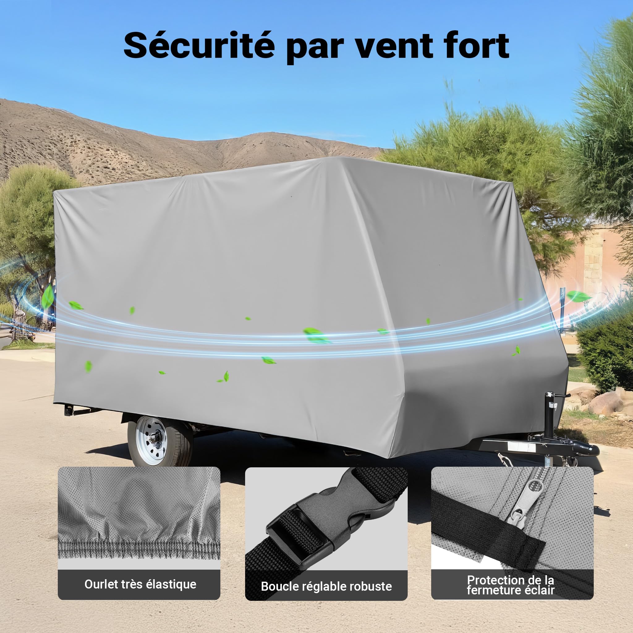 Wiltec Housse de Protection pour Caravane – Taille S / 426 x 225 x 220 cm – Bâche pour Camping-Car à revêtement imperméable