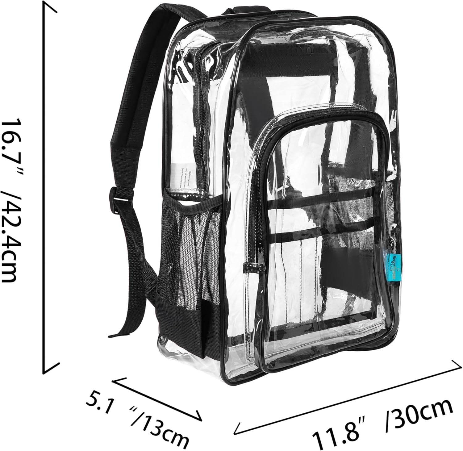 17-Inch Clear Backpack, Backpack with Zipper Pen Pencil Case for Sports,Work,Stadium,Security Travel, BPCK1003MUL-6