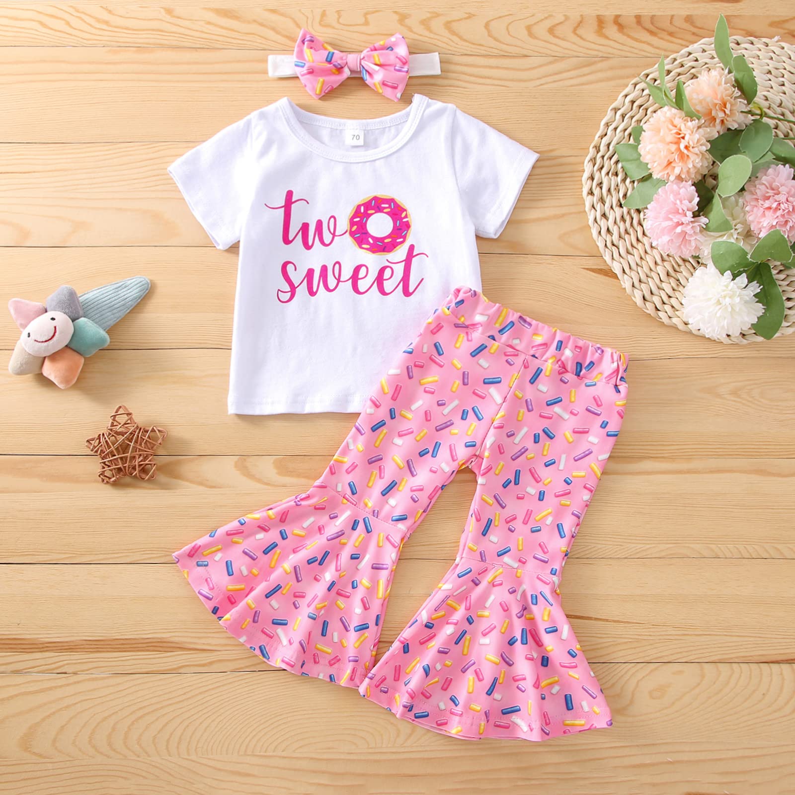 Beautooly Baby Girl Birthday Outfits Cute Sweet One Frills Sleeveless Romper Candy Shorts Headband 3Pcs Infant Clothes (B-Two Sweet Pink White, 18-24 Months)