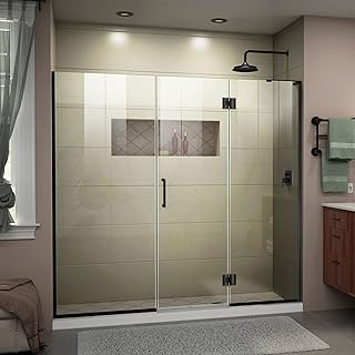 DreamLine Unidoor-X 63 1/2 - 64 inch W x 72 inch H Frameless Hinged Shower Door in Matte Black - Right Wall Installation