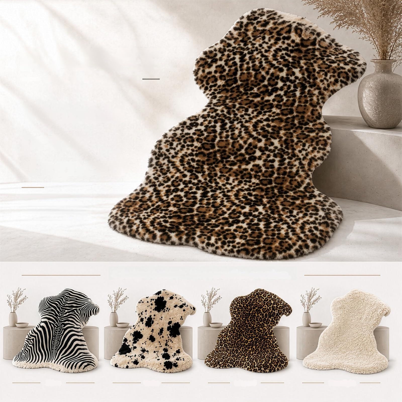 KARAT Peau de Mouton Design Audrey - Véritable Peau d'agneau en 100% Laine de Mouton - Couvre-Siège Doux, Thermorégulateur et Décoratif (Leopard)