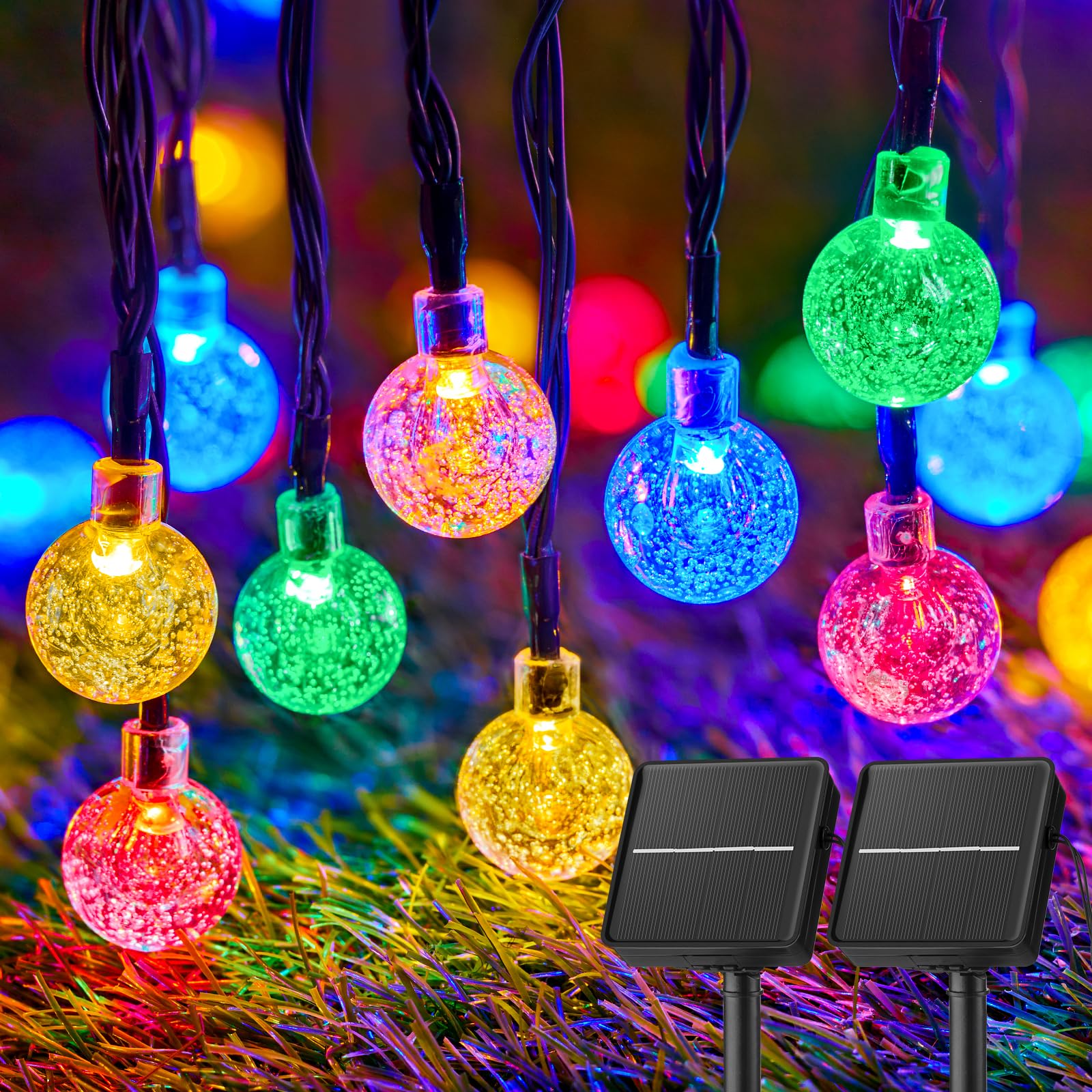 Brightown Solar String Lights Outdoor Waterproof, 2-Pack 120 LED 72Ft Total, Solar Powered Globe Patio Lights with 8 Lighting Modes for Garden Yard Porch Wedding Party Decor (Multicolor)