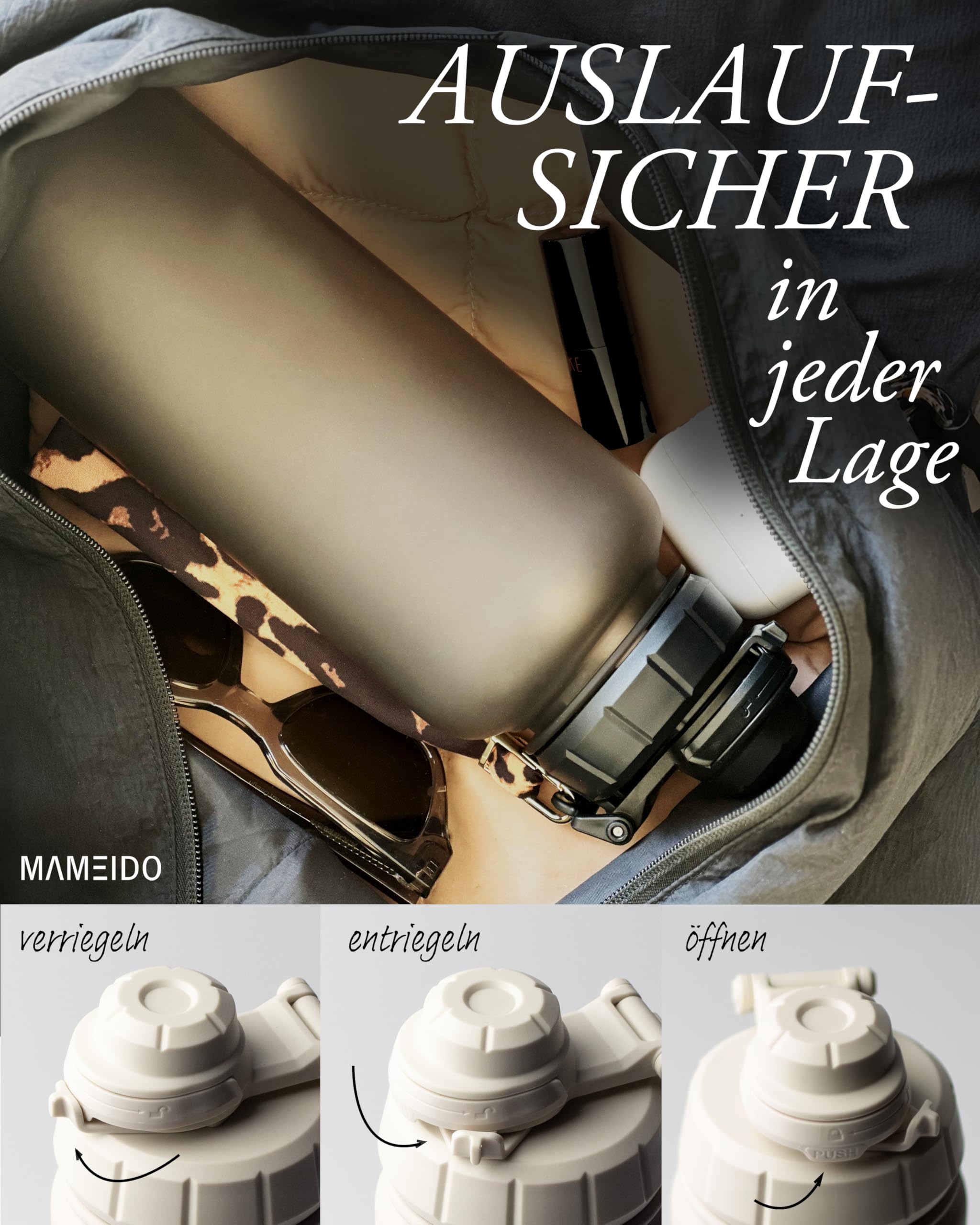 MAMEIDO Trinkflasche mit Strohhalm 1 l (Wild Candy) | mit 2-in-1-Sportdeckel, abnehmbarem Strohhalm & Trageschlaufe, auslaufsicher, BPA-frei, mit Zeitmarkierung