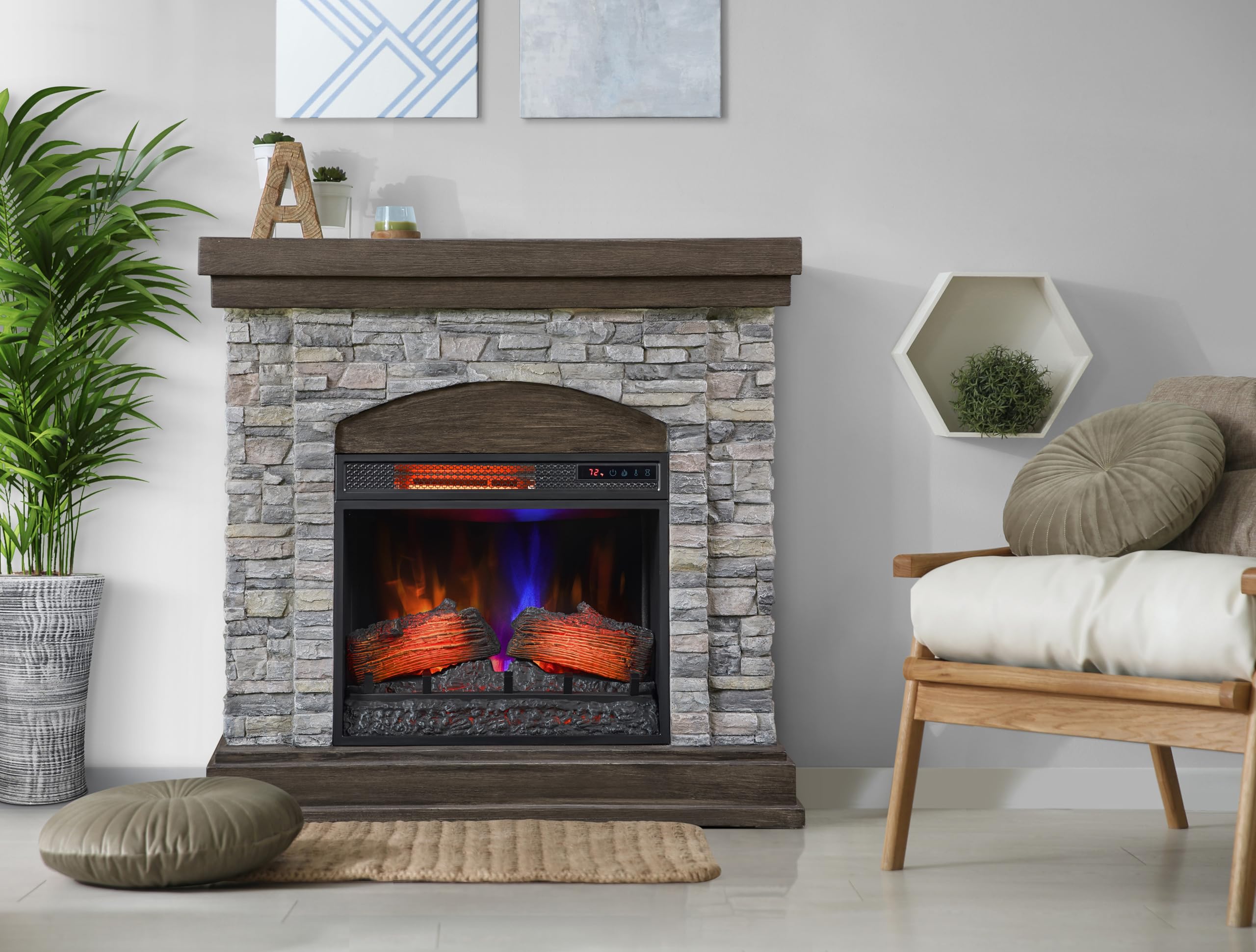 duraflame® Wall Mantel Electric Fireplace, Smoky Gray Stone
