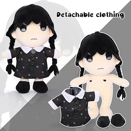 Miniatura 5 de Muñeco de peluche Wednexday de dibujos animados, almohada de peluche con falda desmontable, regalo para niños fanáticos (falda de botón negra, 9.8