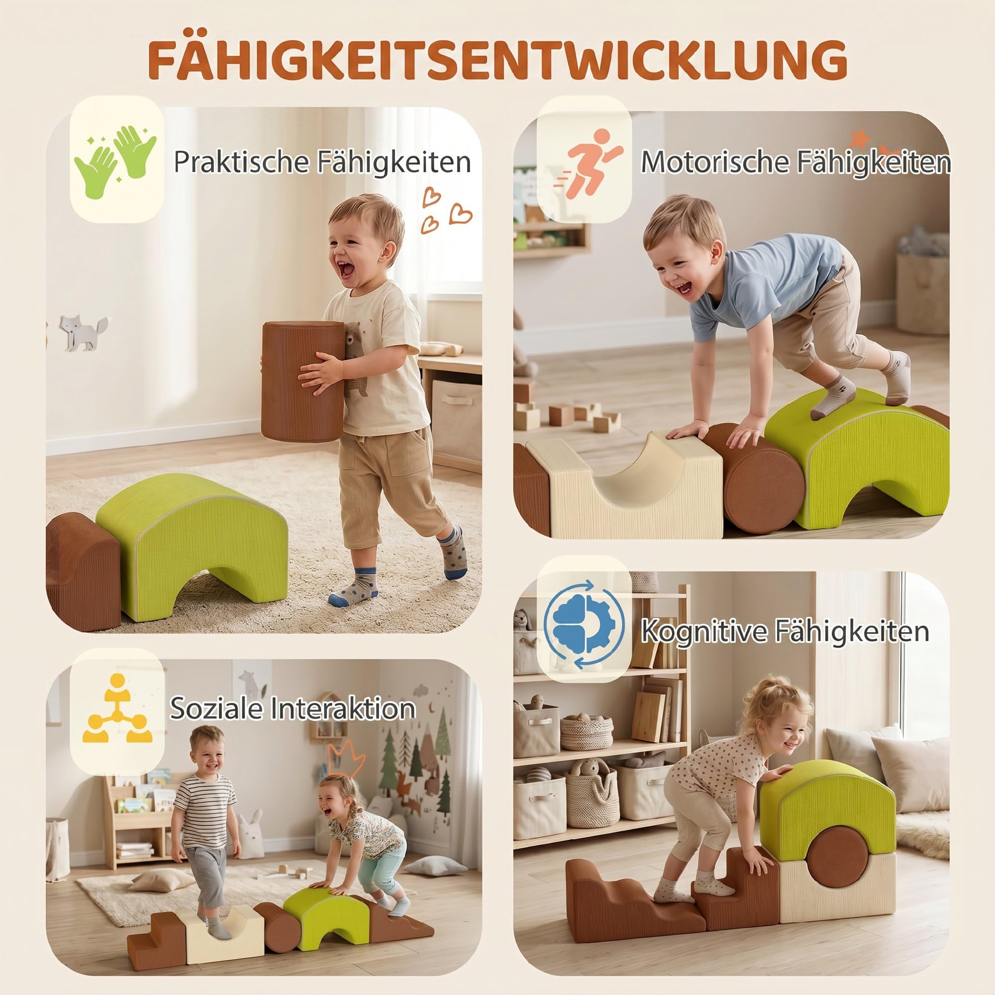 AIYAPLAY Schaumstoff Bausteine Cord-Optik Rutschfestem Boden 5-TLG. Bunt | Softbausteine Kinder Bausteinset, Klettern Großbausteine, Schaumstoff-Kletterblöcke, Bauklötze