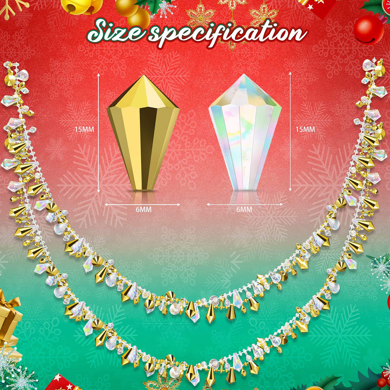 4 Guirlandes de Noël Irisées Claires Guirlandes de Perle Cristal Acrylique Grandes Guirlandes de Perles Noël Torsadées Guirlandes d'Arbres de Noël de Perles Suspendues 40 Feet (Or)