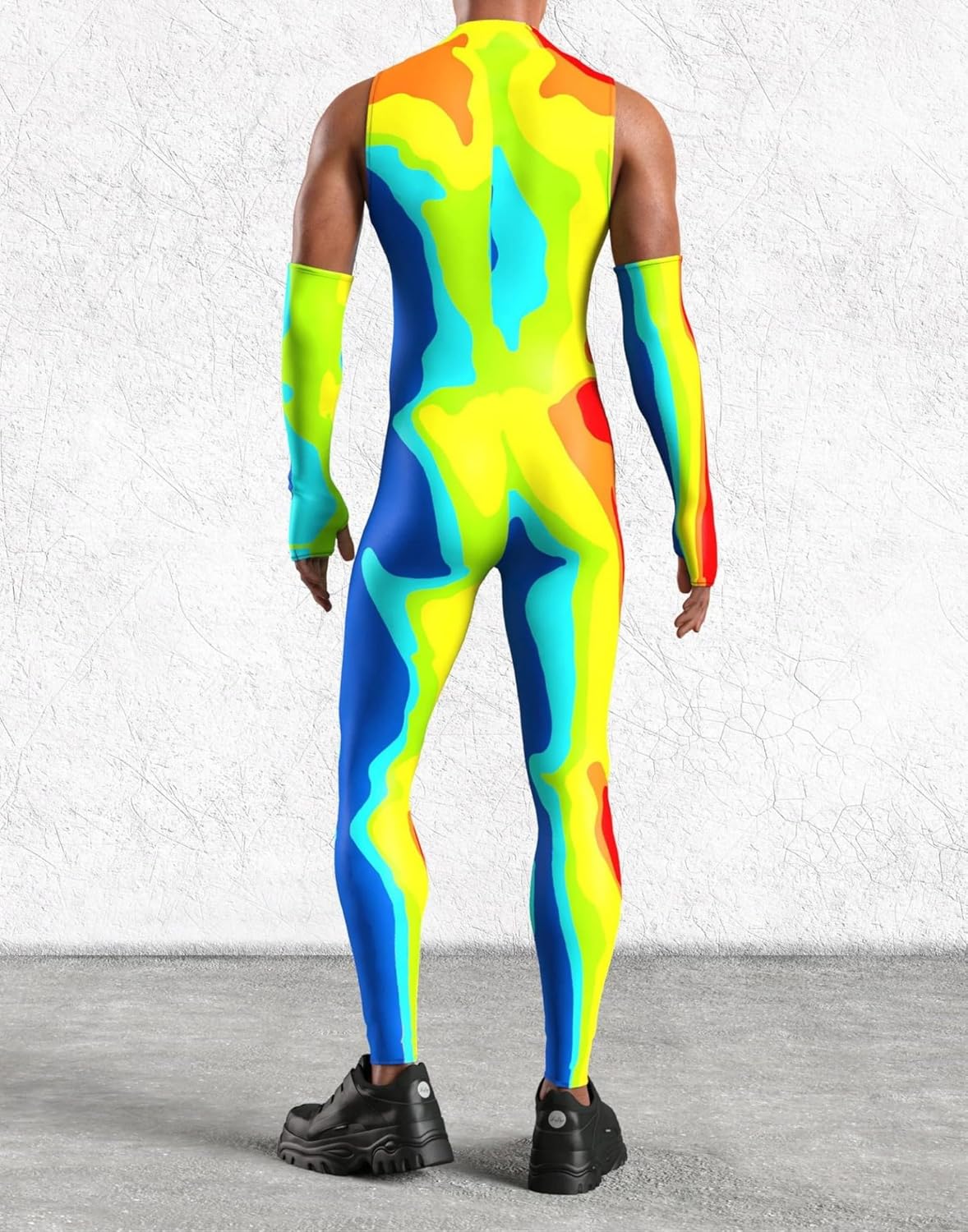 Unisex Halloween 3D Printed Bodysuit Party Skinny Front Zipper Catsuit Cosplay Costume Outfit with Oversleeves - Image 3