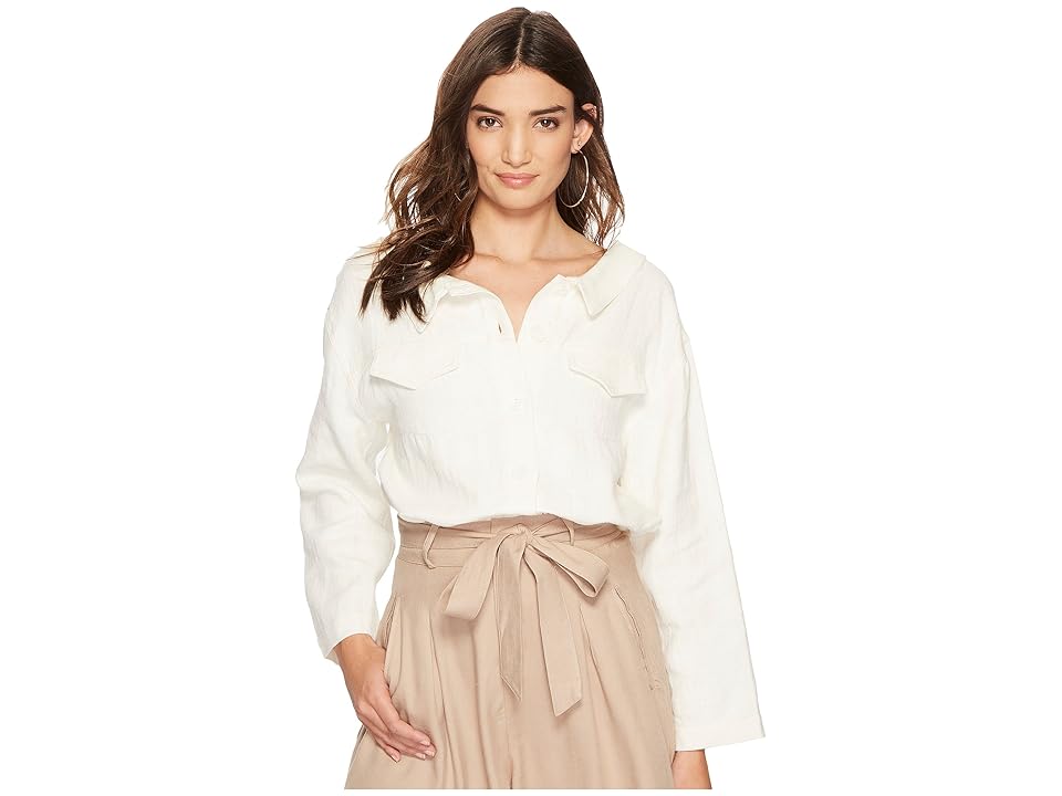 

J.O.A. Lace-Up Back Woven Jacket (White) Women's Clothing