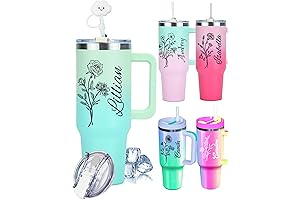 Personalized Tumbler with Name and Birth Flower, Tumbler with Handle and Straw,...