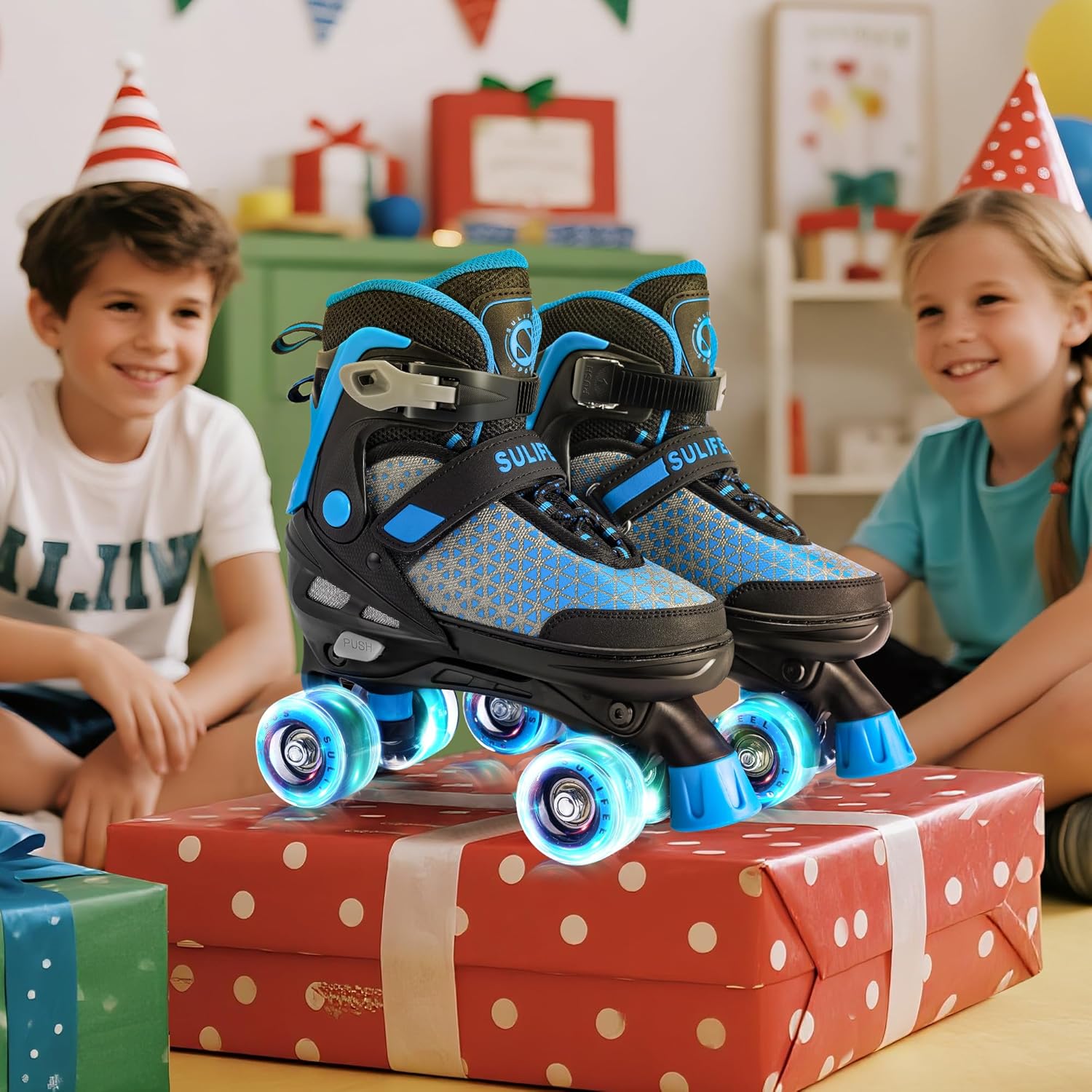 SULIFEEL Roller Skates for Girls Boys Kids,4 Sizes Adjustable Quad Skates with Light up Wheels,Safe Fun Children Skates, Best Gift for Beginners Indoor Outdoor Sports - Image 8