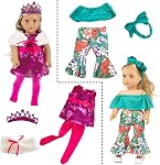 ZITA ELEMENT 24 Pcs Girl Doll Clothes Dress for American 18 Inch Doll Clothes and Accessories - Including 10 Sets Clothing Outfits with Hair Bands, Hair Clips, Crown and Cap