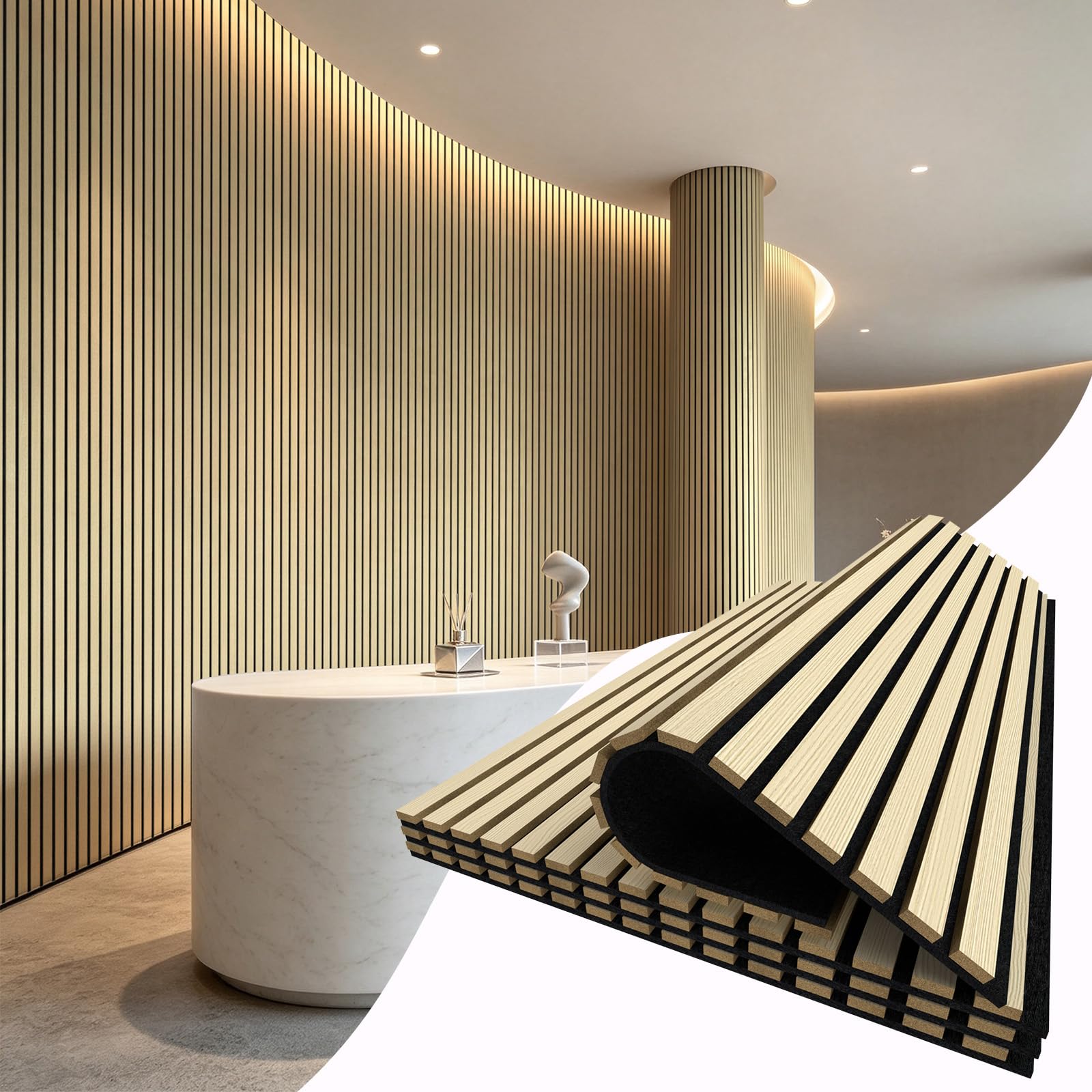 Vieshful Panneaux Acoustiques Muraux Bois 4 pièces MDF 60x120cm | Chêne Naturel Bois naturel, Absorption acoustique, Grande surface, Murs et colonnes, Pose DIY facile, Design 3D