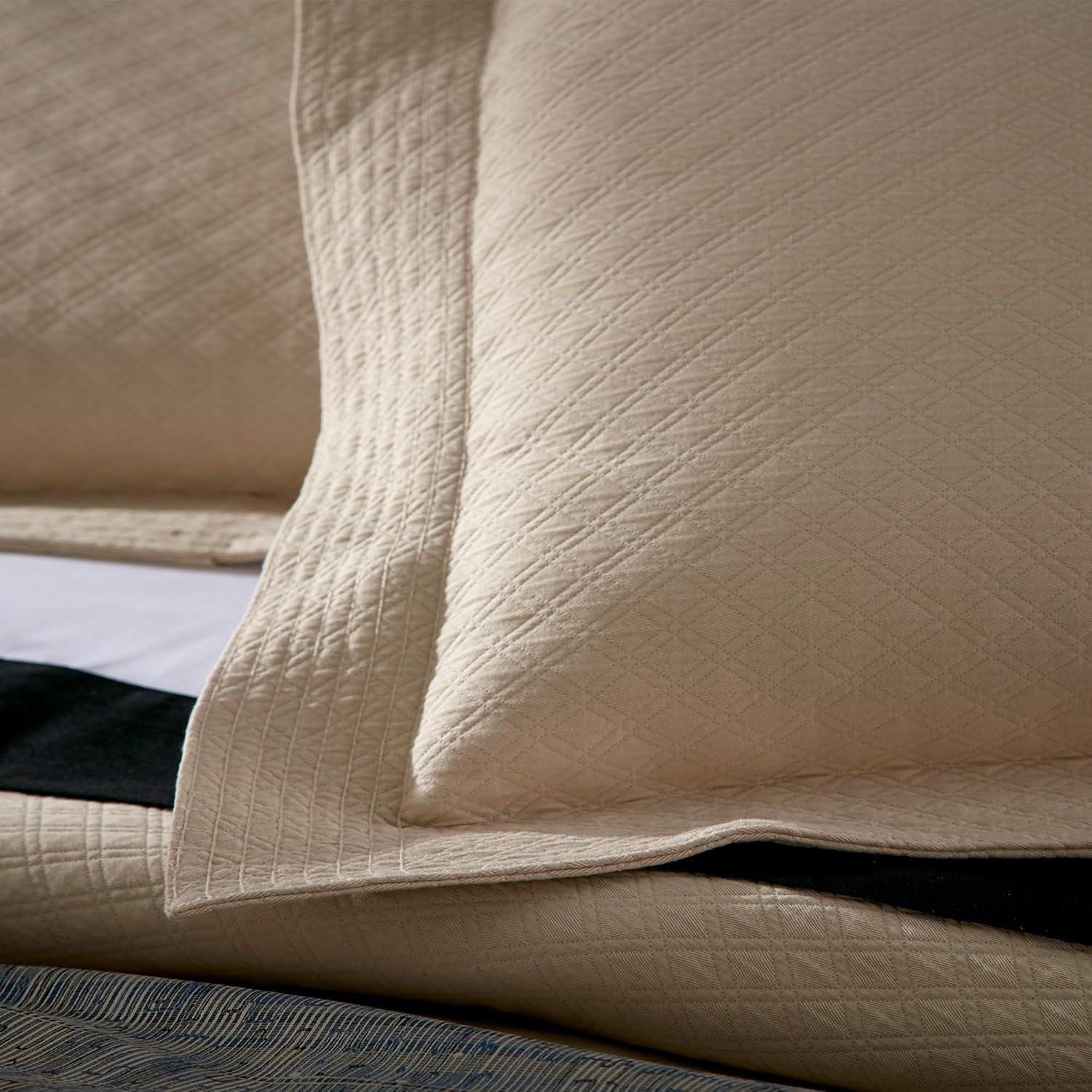 Peacock Alley Alyssa Shams | Geometric, Textural Detailing for Your Luxury Bedroom Decor | 100% Long-Staple Cotton | Imported from Portugal (Natural, Sham Standard)