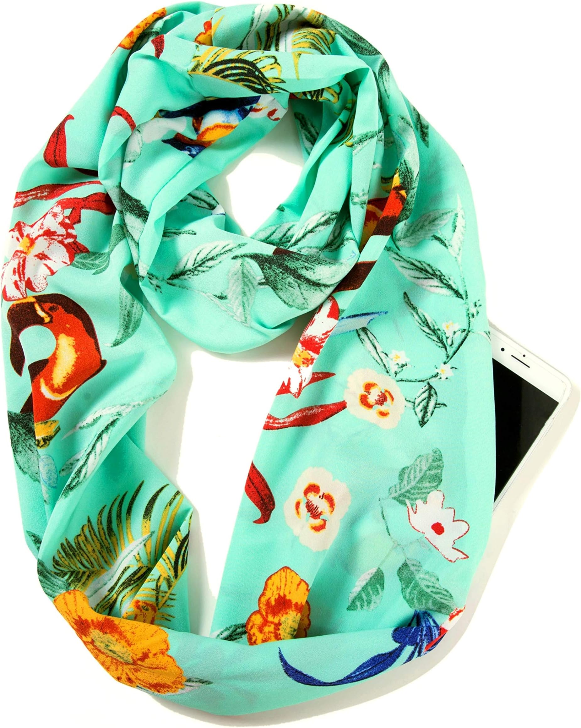 elzama Infinity Loop Jersey Scarf with Hidden Zipper Pocket Printed Patterns for Women - Travel Wrap for Fall Winter