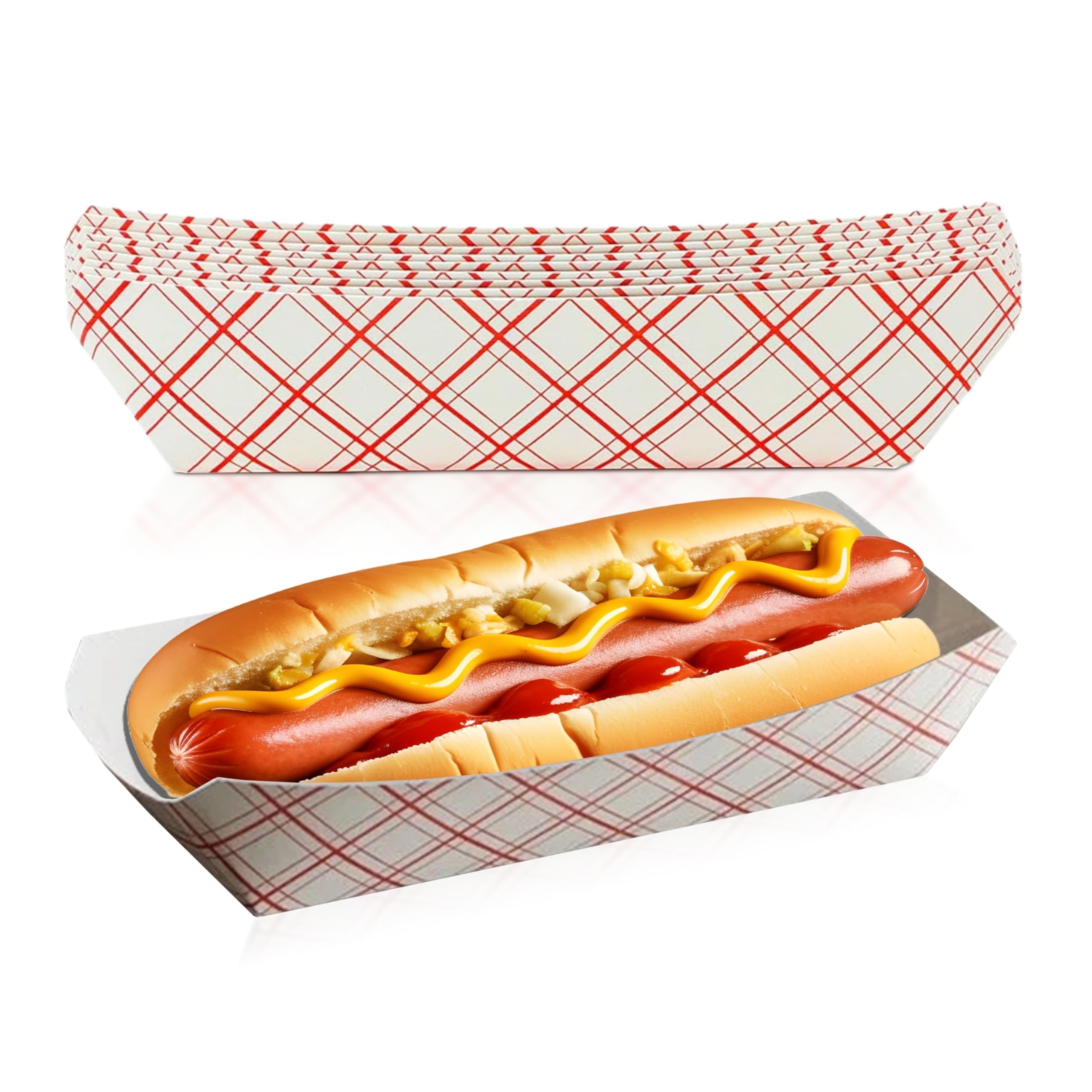The Grocery Guys Hotdog Food Trays (Pack of 250) 7 Inch, Red and White Checkered Patterns for Hotdogs, Nachos, Fries, Churros, Corn Dogs, Sausages and More