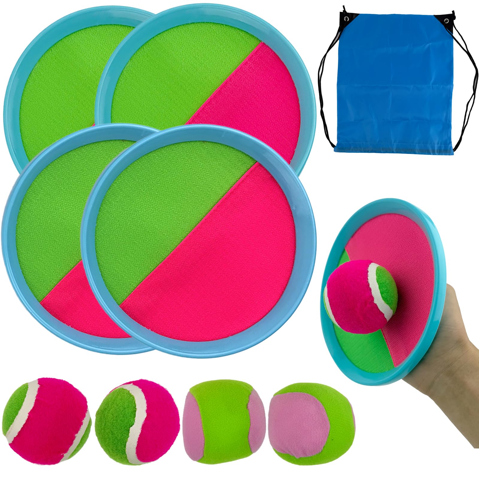 AnchFnny Toss and Catch Ball Set,Beach Ball Game Outdoor Toys,with 4 Paddles,4 Balls,Fun Family Toy for Lawn,Yard Games,Develops Hand-eye Coordination for Kids Ages 3-12