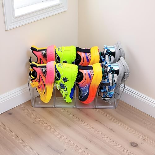 Miniatura 5 de Zapatero de acrílico transparente para niños (paquete de 2)  Organizador de zapatos apilable para niños pequeños, estante de exhibición de zapatos